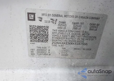 2019 Chevrolet Equinox Lt z USA, uszkodzony, nr VIN 2GNAXKEVXK6187555